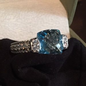 Judith Ripka Blue Topaz Ring 3 Carat Stone